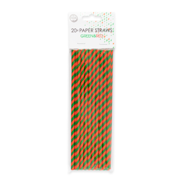 Rood en groene papieren rietjes 20x 