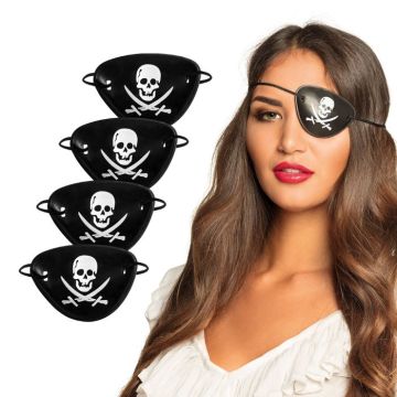 Piraten ooglapje met doodskop zwart - 4x