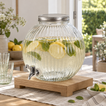 Drankdispenser in geribbeld glas met kraan 5,5 liter