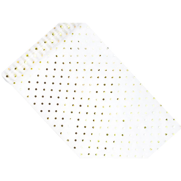 Organza Tafelloper in Wit Met Gouden Stippen - 9 Meter