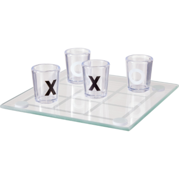 Kruis en bolle drinkspel in glas met 9 shotglazen