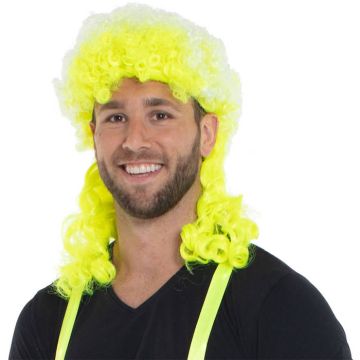 Neon gele afro peruk met krullen