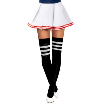 Cheerleader kniekousen one-size zwart en wit