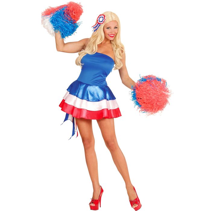Frans cheerleader kostuum in blauw, wit en rood