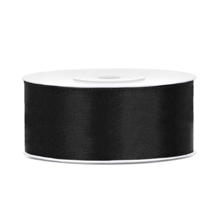Zwart satinband - 25 mm x 25 m