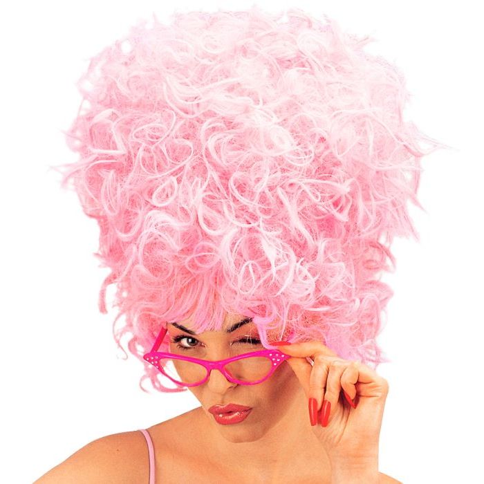 Grote roze pruik met bangs