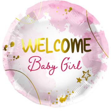 "Welcome Baby Girl" Folie Ballon Roze - 45 cm