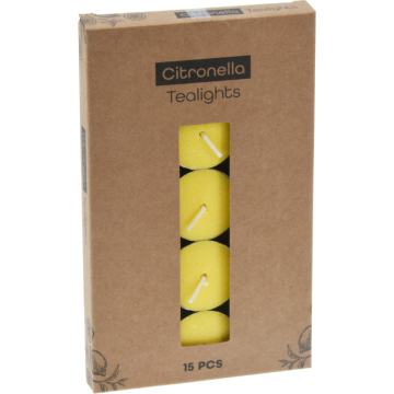 Citronella gele theelichten 15x - 38x38x16 mm