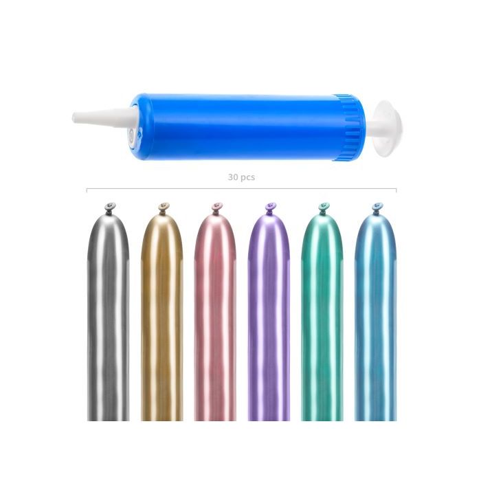 Ballondier modelleren kit met metallic ballonnen en pomp 30 delen - 130 cm