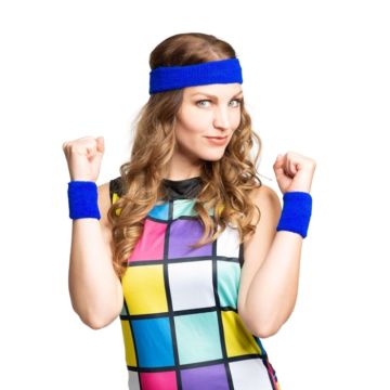 Zweetband set in blauw met 2x polsbanden en hoofdband
