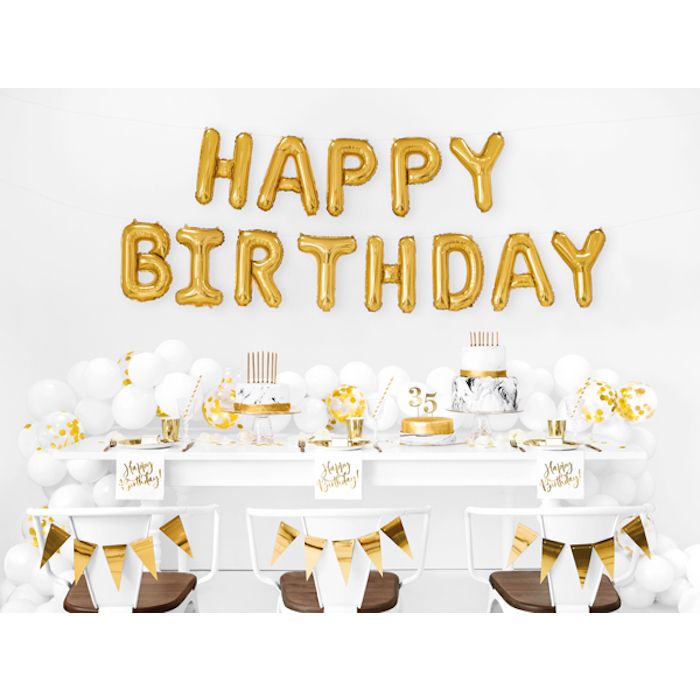 Happy Birthday Folieballon Goud - 340 x 35 cm