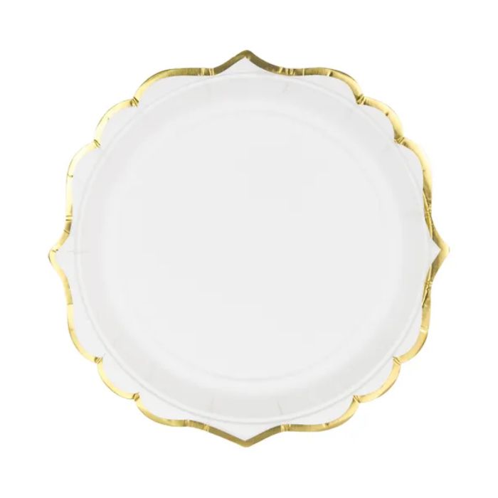 Papieren bord wit met gouden rand 6x - 18.5 cm 