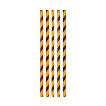 Zwarte en oranje gestreepte Halloween papieren rietjes 20x - 197x6 mm