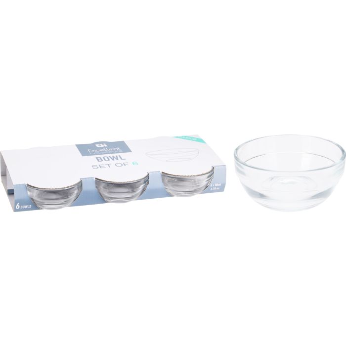 Glazen schaaltjes in helder glas, set van 6, 80 ml