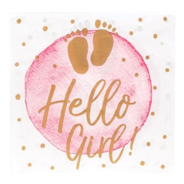 Roze en witte servetten met tekst voor een meisje 20x - 33x33 cm