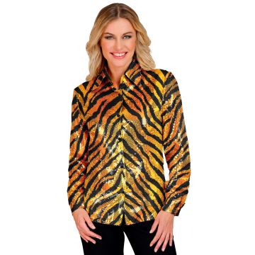 Tijger-pailletteblouse voor dames in oranje