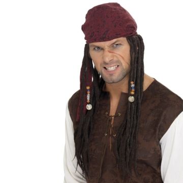 Piraten pruik met bandana en vlechten - onesize