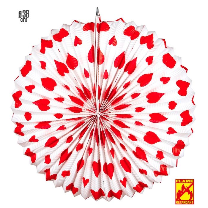 Witte en rode hart ronde lantaarn - 36 cm