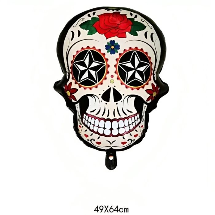 Opblaasbare Day of the Dead schedel met rode rozenmotief
