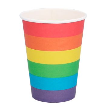 Regenboogkleurige papieren bekers 8x - 21 cl