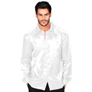 Witte satijnen discoshirt voor heren