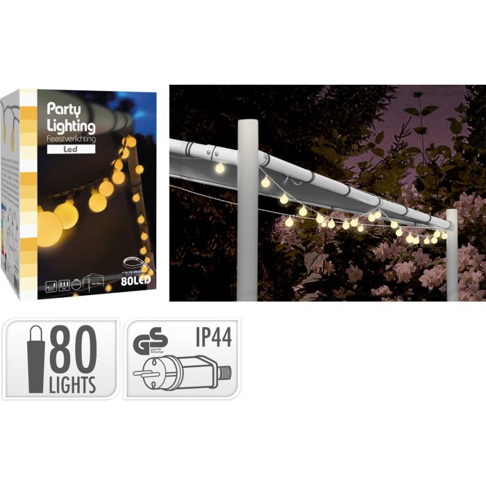 Lichtslinger met 80 LED's in warm wit en witte bollen