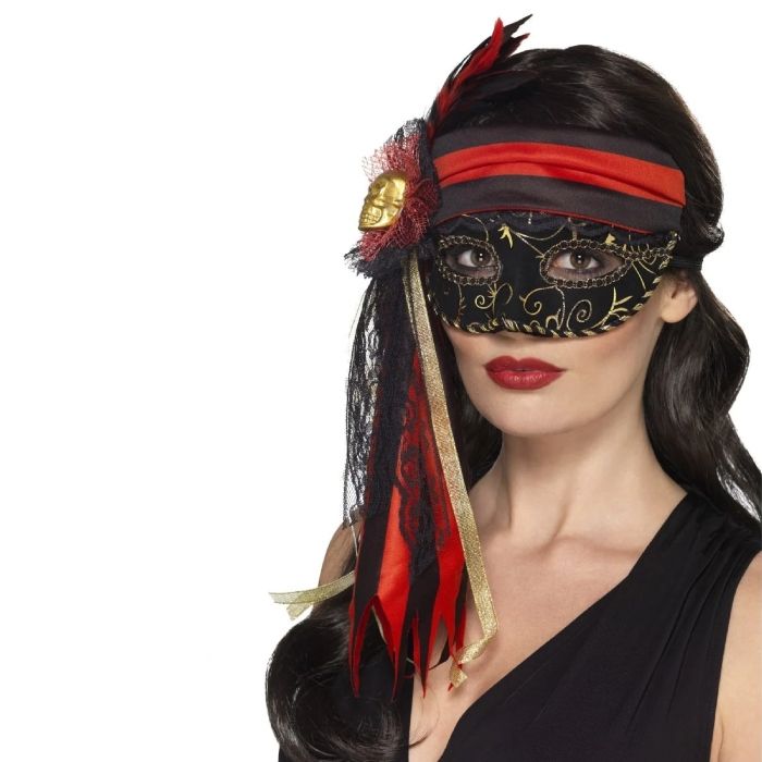Oogmasker met gouden schedel en sluier
