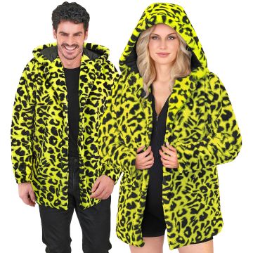 Neon gele luipaardjas met capuchon voor feest