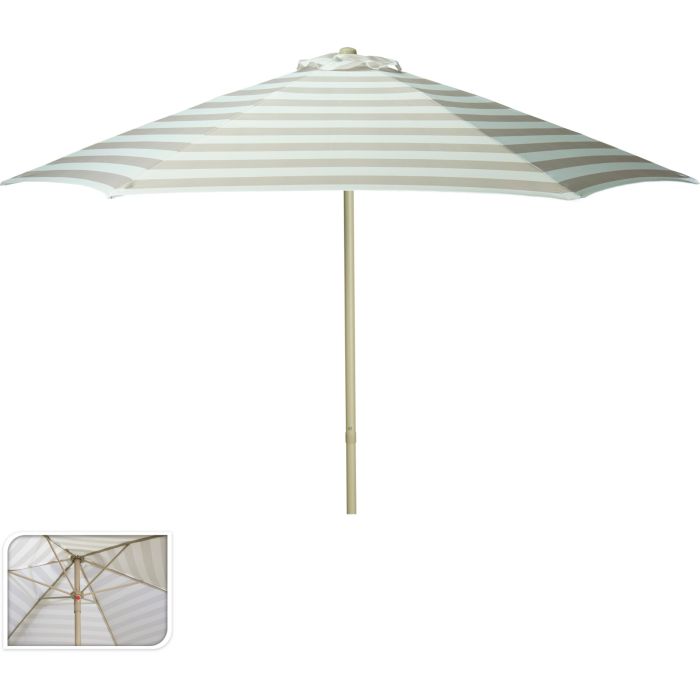 Grote parasol, beige en rauwwit gestreept, Ø 230 cm
