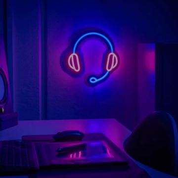 Headset neon LED bord - 28x28 cm