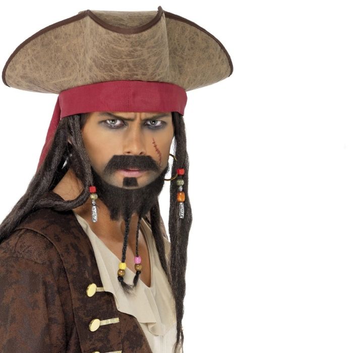 Piratenhoed met ingebouwde dreadlocks en kralen 