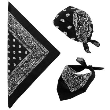 Zwarte bandana m. wit patroon - 55x55 cm