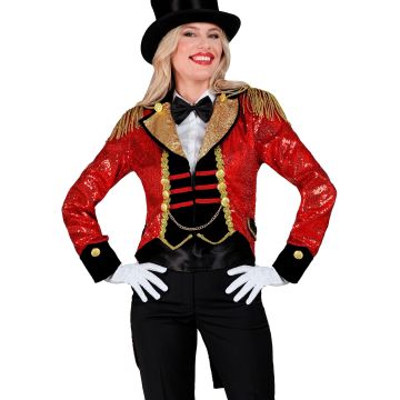 Rood paillettenjasje met gouden revers