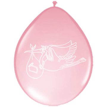 Roze Ballonnen met ooievaar 8x - 30cm