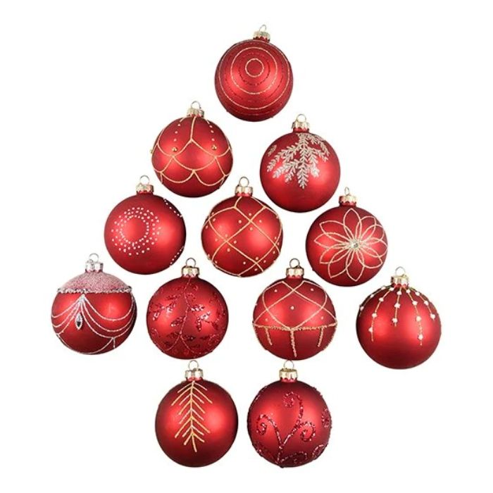 Kerstballen met glitters in rood assorti 