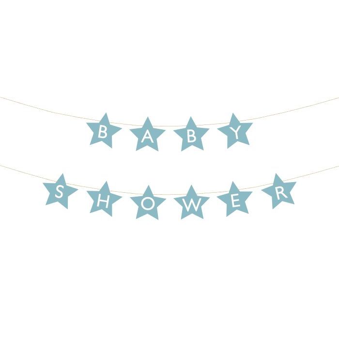 Lichtblauwe babyshower sterren guirlande - 290x16,5 cm