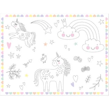 Kleur zelf tafelonderleggers met eenhoorn motieven 6x - 40x30 cm