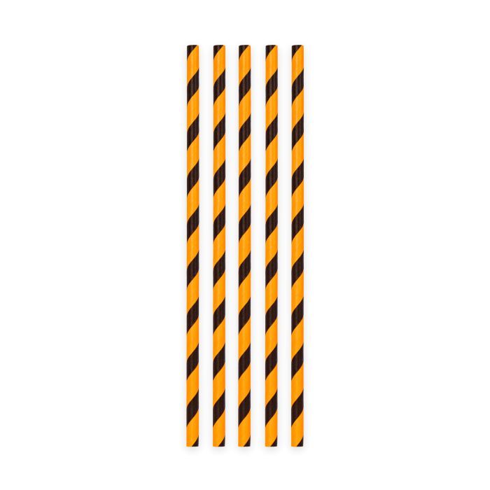Zwarte en oranje gestreepte Halloween papieren rietjes 20x - 197x6 mm