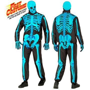 Neon skeletenkostuum voor heren in turquoize