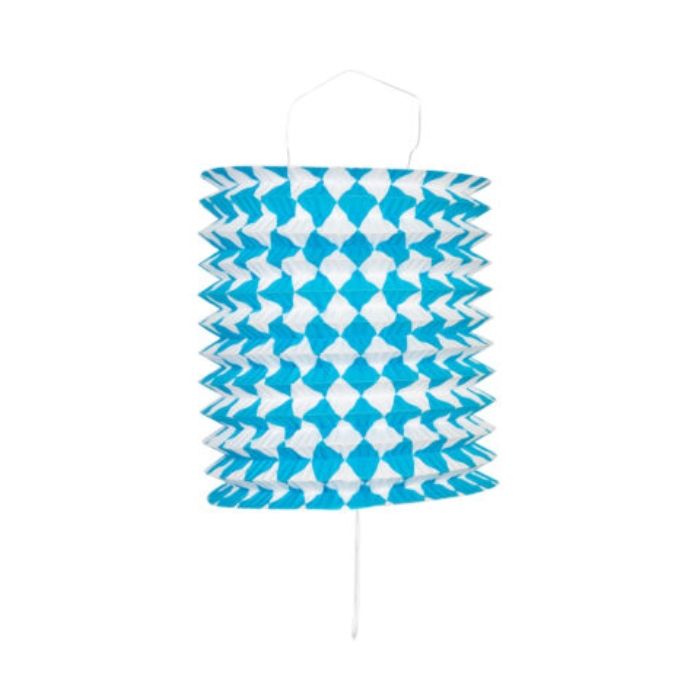 Cilindervormige lantaarn met blauwe en witte strepen 16 cm 