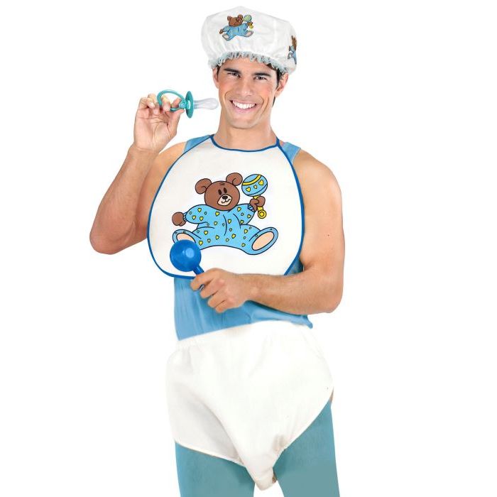 Wit en blauw volwassenen-baby kostuum 3 delen - onesize