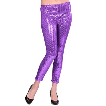 Paarse paillettenleggings voor disco en nieuwjaar