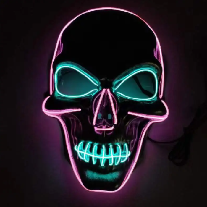 Griezelig halloween LED masker - Blauw en roze schedel