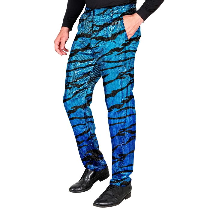 Paillettenbroek voor heren met golvend patroon in turkooise blauw