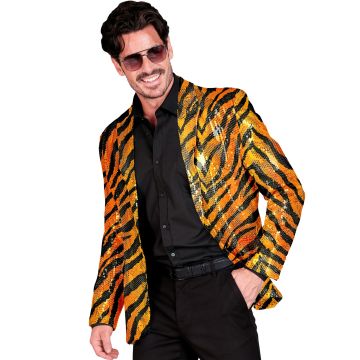 Oranje tijgerpaillettenjas voor feest