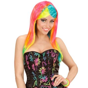 Regenbooggekleurde Neon Peruc met Pony