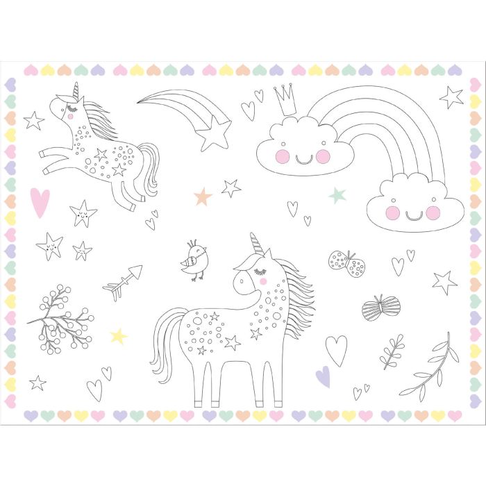 Kleur zelf tafelonderleggers met eenhoorn motieven 6x - 40x30 cm