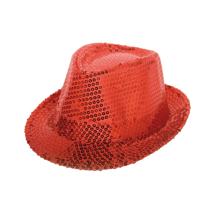 Rode fedora met pailletten - onesize