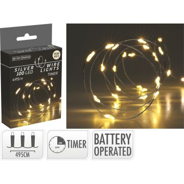 LED-lichtslinger op zilverdraad met 100 microlichten