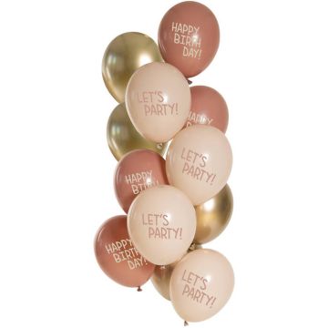 "Let's Party" ballonnen goud en roze 12x - 33cm
